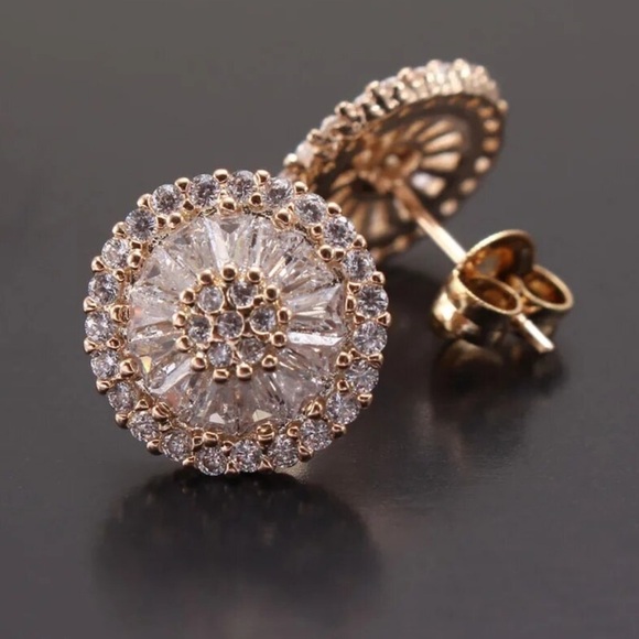Luxury Cubic Zircon Stud Earrings Women CZ Jewelry Gold Plated Color Round - Picture 6 of 8